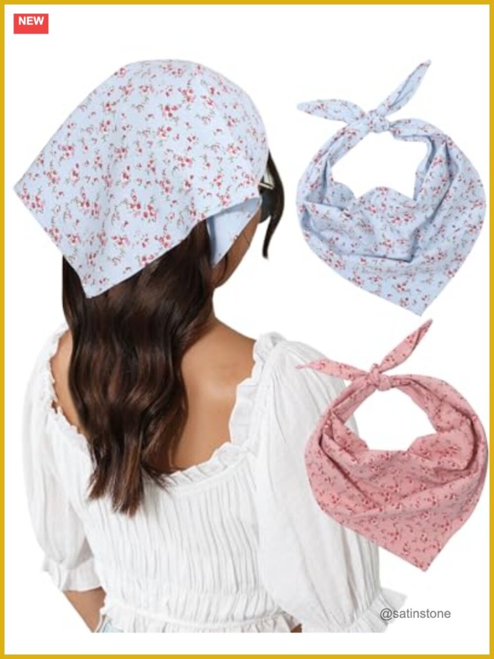 Cotton Floral Triangle Hair Scarf 2PC Headband Bandana Women
